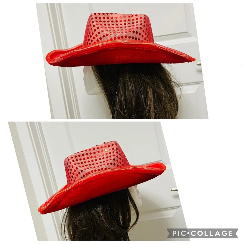 NEW Red Light Up Cowboy Hat LED Sequin Western Party Hat Unisex